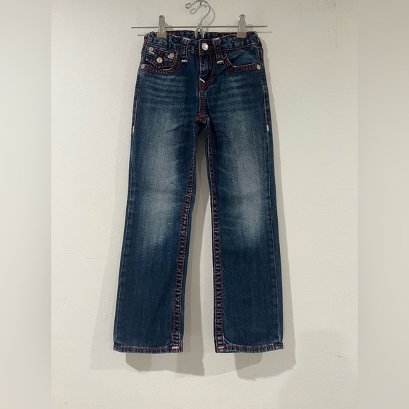 TRUE RELIGION Boys' 80s faded blue red jeans size 7 - Picture 1 of 8